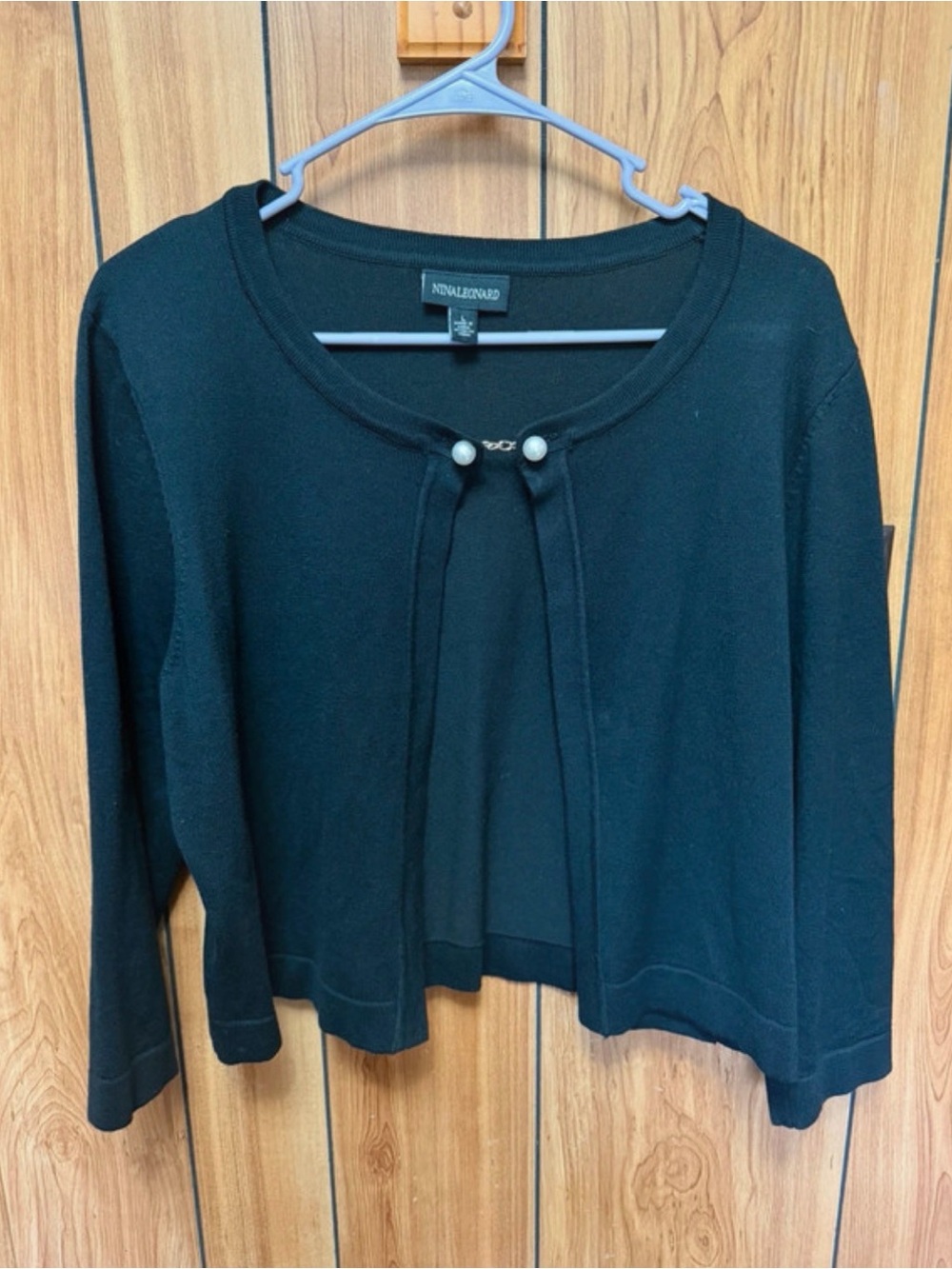 NINA LEONARD Black Pearl-Accent Cropped Cardigan